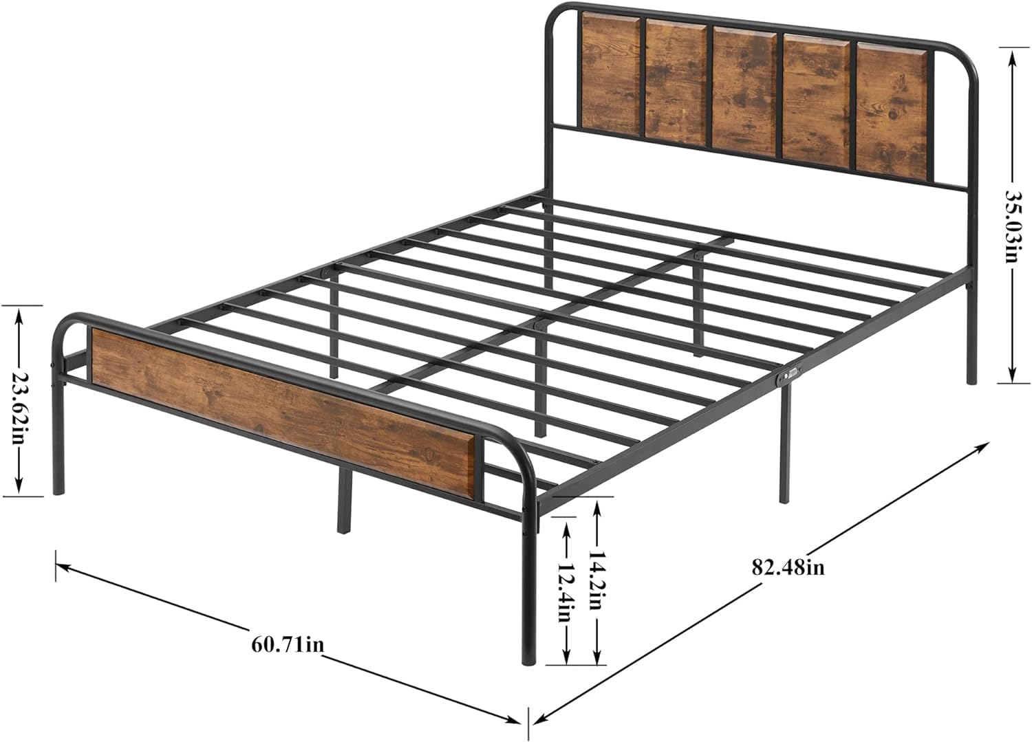 VECELO Queen Platform Bed Frame with Wood Headboard,Sturdy Steel Slats Support/Matress Foudation/No Box Spring Needed(Brown)