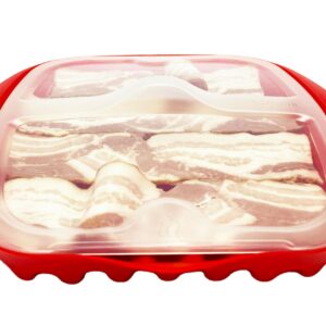 Kanpion Microwave Bacon Tray with Lid - Quick, Crispy Bacon in Minutes, BPA-Free, Easy to Clean, Microwave Bacon Cooker with Cover, Holds 4-5 Strips of Bacon, Healthier Breakfast Option