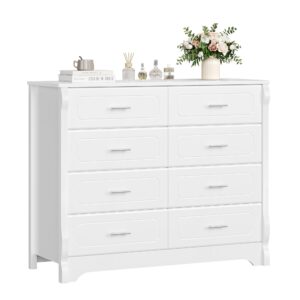 HITHOS 8 Drawer Dresser for Bedroom, White Dresser, 47" Wood Dresser & Chest of Drawers, Modern Double Storage Dresser Cabinet with Deep Drawers | Metal Handles for Living Room, Hallway, Entryway