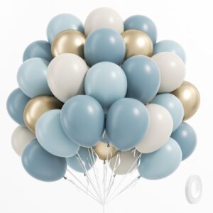 61pcs dusty blue balloons, 12 inch dusty blue sand white metallic gold balloons with ribbon for wedding bridal shower birthday party baby shower decorations