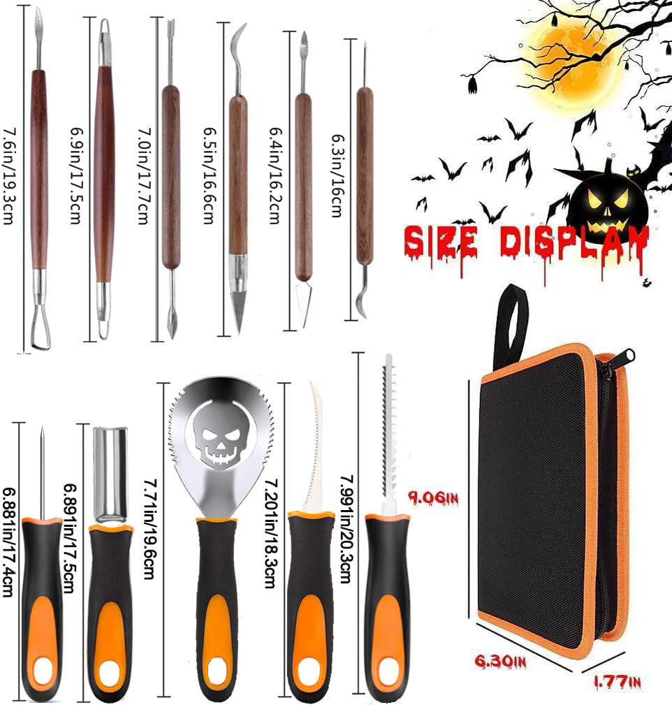 EIKEJI Pumpkin Carving Kit with Stencils, 11 Pcs Professional Carving Tools with 10 Pumpkin Carving Stencils, Heavy Duty Stainless Steel Pumpkin Carving Set for Halloween Decoration Jack-O-Lanterns