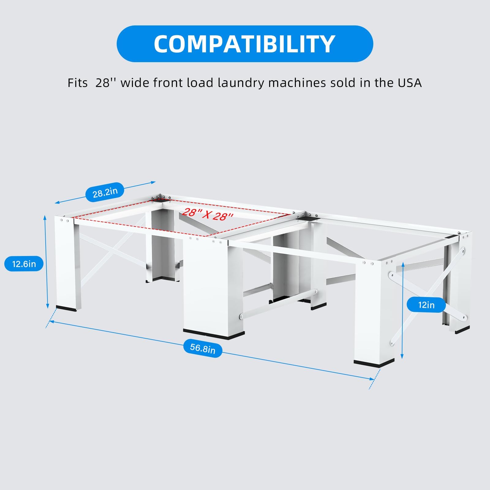 2 in 1 Washer and Dryer Pedestals, 28'' Laundry Pedestal Stand Risers for Washer and Dryer, Heavy Duty Washing Machine Pedestals, Universal Fit 700lbs Capacity, 56.8"W x 28.2"D x 12.6"H, White