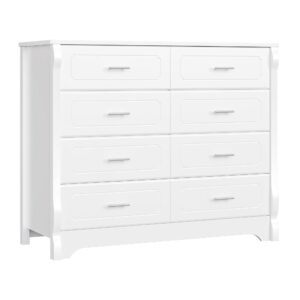 HITHOS 8 Drawer Dresser for Bedroom, White Dresser, 47" Wood Dresser & Chest of Drawers, Modern Double Storage Dresser Cabinet with Deep Drawers | Metal Handles for Living Room, Hallway, Entryway