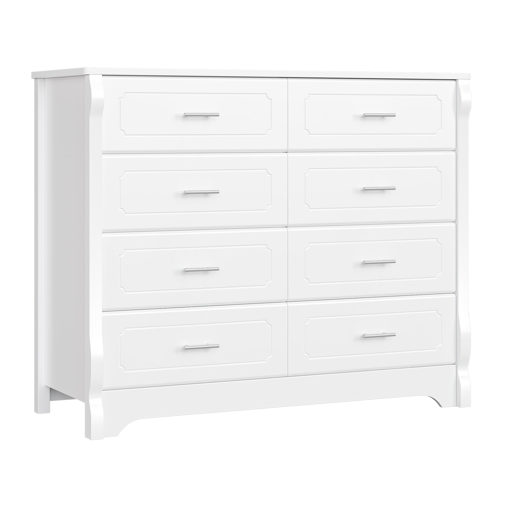 HITHOS 8 Drawer Dresser for Bedroom, White Dresser, 47" Wood Dresser & Chest of Drawers, Modern Double Storage Dresser Cabinet with Deep Drawers | Metal Handles for Living Room, Hallway, Entryway