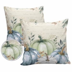 MUSWEDSEP Outdoor Pillow Covers Pack of 2,Fall Thanksgiving Pumpkin Green Blue Farm Plants Waterproof Throw Pillow Cover Decorative Cushion Case for Patio Garden Couch Sofa,Retro Letter Pillowcase