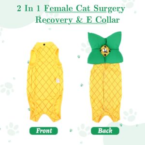 EMUST Cat Recovery Suit Female, Soft Cat Surgical Suit for Abdominal Wounds, Cat Cone Collar Soft After Surgery, Cute Cat Shirt Clothes for Cats Anti Licking Full Bodysuit for Kittens 4-8lb, Yellow, M