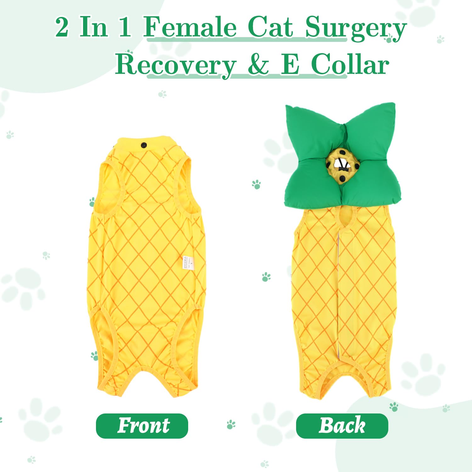 EMUST Cat Recovery Suit Female, Soft Cat Surgical Suit for Abdominal Wounds, Cat Cone Collar Soft After Surgery, Cute Cat Shirt Clothes for Cats Anti Licking Full Bodysuit for Kittens 4-8lb, Yellow, M