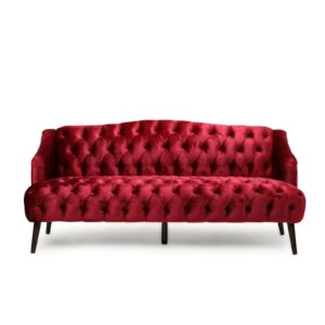 LUMISOL 3-Seat Sofa with Button Tufted for Living Room, Velvet Sofa Couch Furniture with Wooden Legs, Comfy Sofa for Small Space, Wine Red