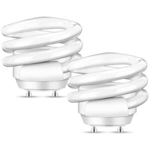 rossesay 2 pack 18 watt spiral gu24 cfl light bulbs, 2700k soft white 2 prong twist and lock base light bulb, 1000 lumen compact fluorescent bulbs