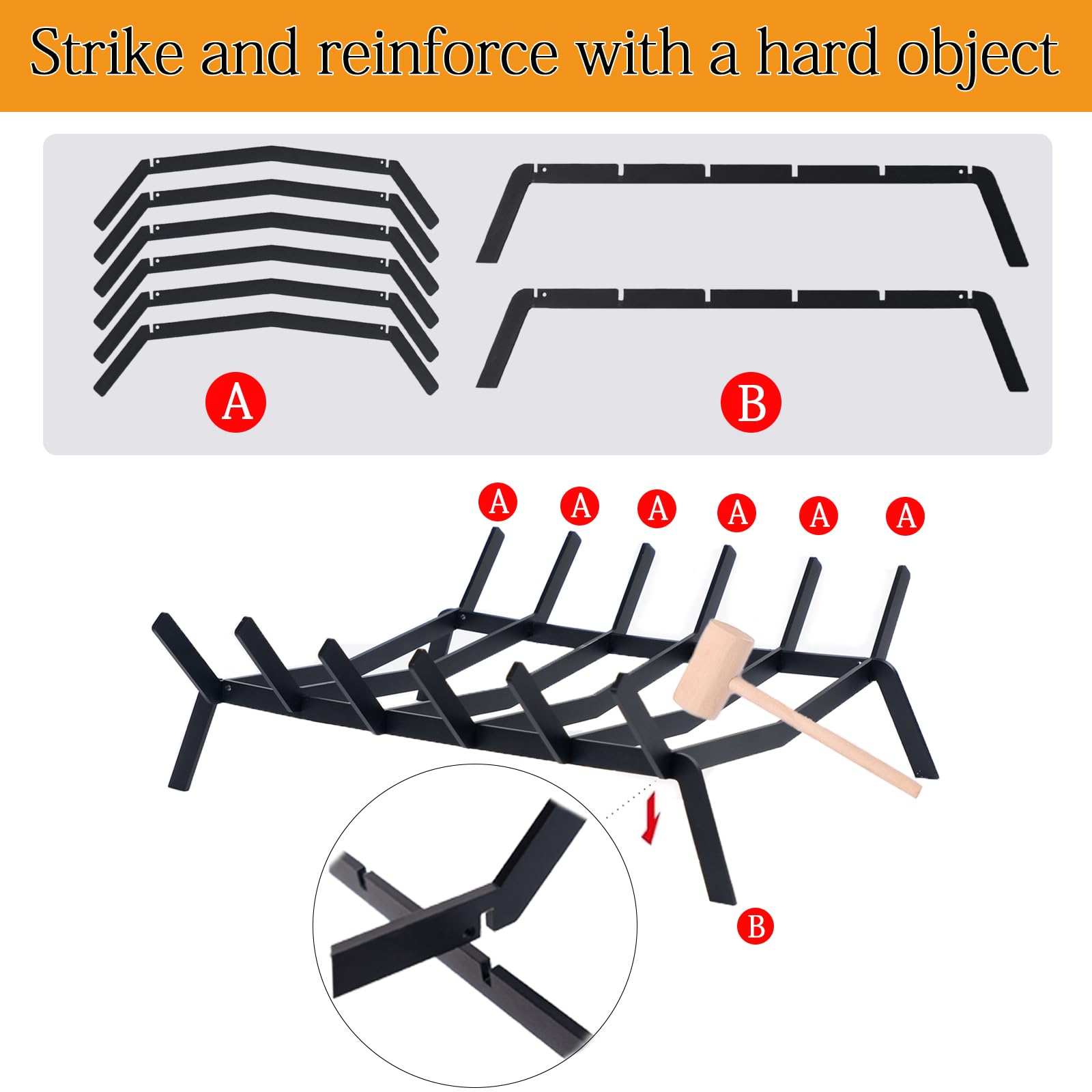 CozyKallos Fireplace Grate 17 inch, Heavy Duty Steel Fireplace Log Grate, Fireplace Log Holder with 6 Bars Fireplace Accessories for Indoor/Outdoor/Camping/Chimney/Firepit