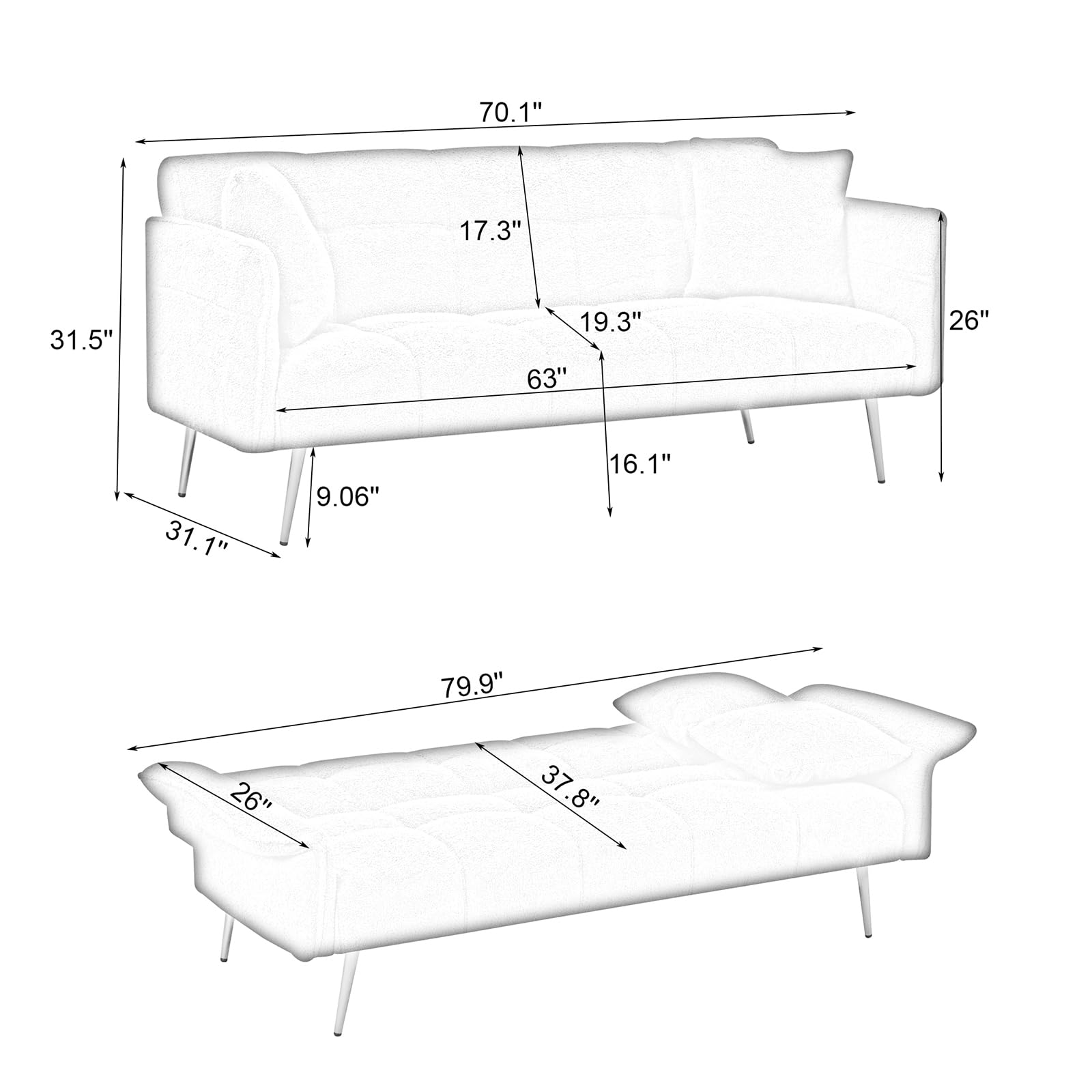 ZEPHYRHOME Twin to King Daybed,Small Couches for Small Spaces with 2 Pillows, Convertible Futon Sleeper Sofa for Bedroom, Living Room Green