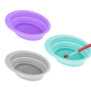 shidow portable folding brush bowl, silicone brush bowl clean watercolor painting water cup for acrylic oil painting (purple, green, grey 3 pcs)