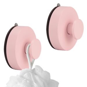 iurrdop suction cup hooks for shower,2 pcs removable shower hooks for loofah,waterproof shower suction hooks for inside shower,pink suction towel hooks for shower wall,bathroom,kitchen,glass door