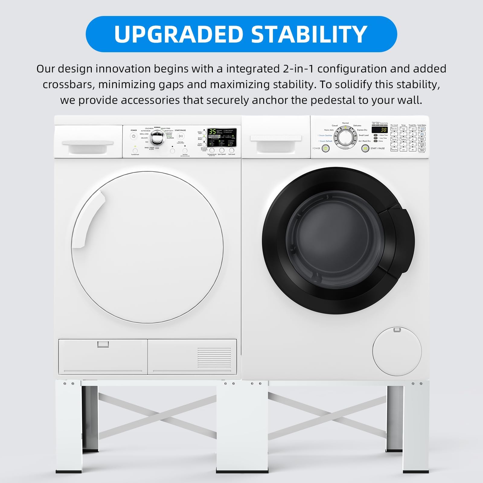 2 in 1 Washer and Dryer Pedestals, 28'' Laundry Pedestal Stand Risers for Washer and Dryer, Heavy Duty Washing Machine Pedestals, Universal Fit 700lbs Capacity, 56.8"W x 28.2"D x 12.6"H, White