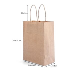 200Pack paper bags with handles，8.1x5.9x3.1 Inch，paper bags with handles bulk，gift bags bulk，brown gift bags，bolsas de papel para negocio，Paper Bags Bulk for Birthday Party Favors, Shopping, Retail