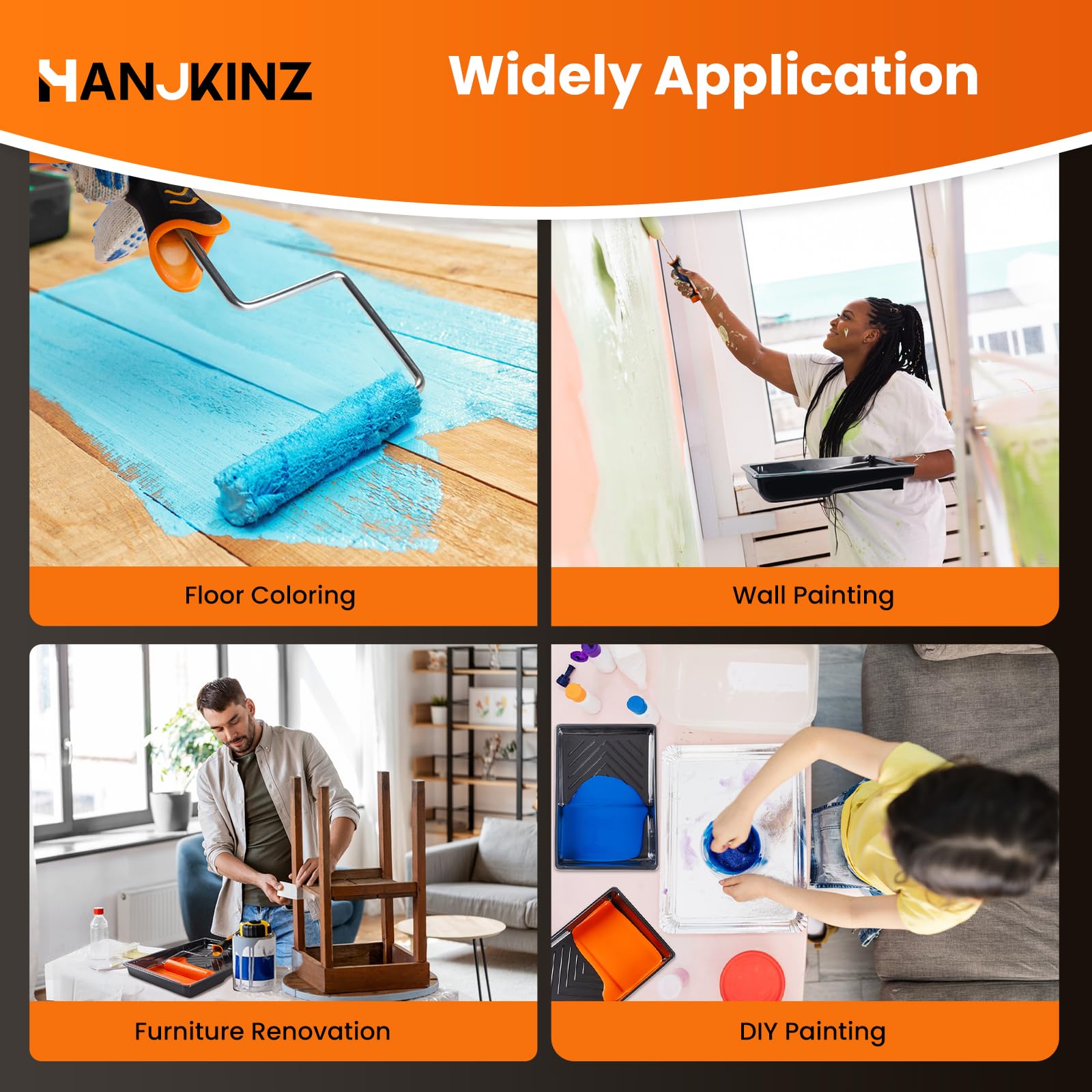 HANJKINZ Paint Tray, 11 Pcs, 6 inch Paint Tray Kit with Disposable Tray Liners and 6 Inch Paint Roller Frame, 9x12 Plastic Feet Drop Cloth for Painting