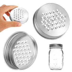 2pcs mason jar grater lid, 3.39in mason jar accessories cheese shredder lid wide mouth stainless steel spice zester lid large mouth multipurpose kitchen cutter for vegetable potato carrot