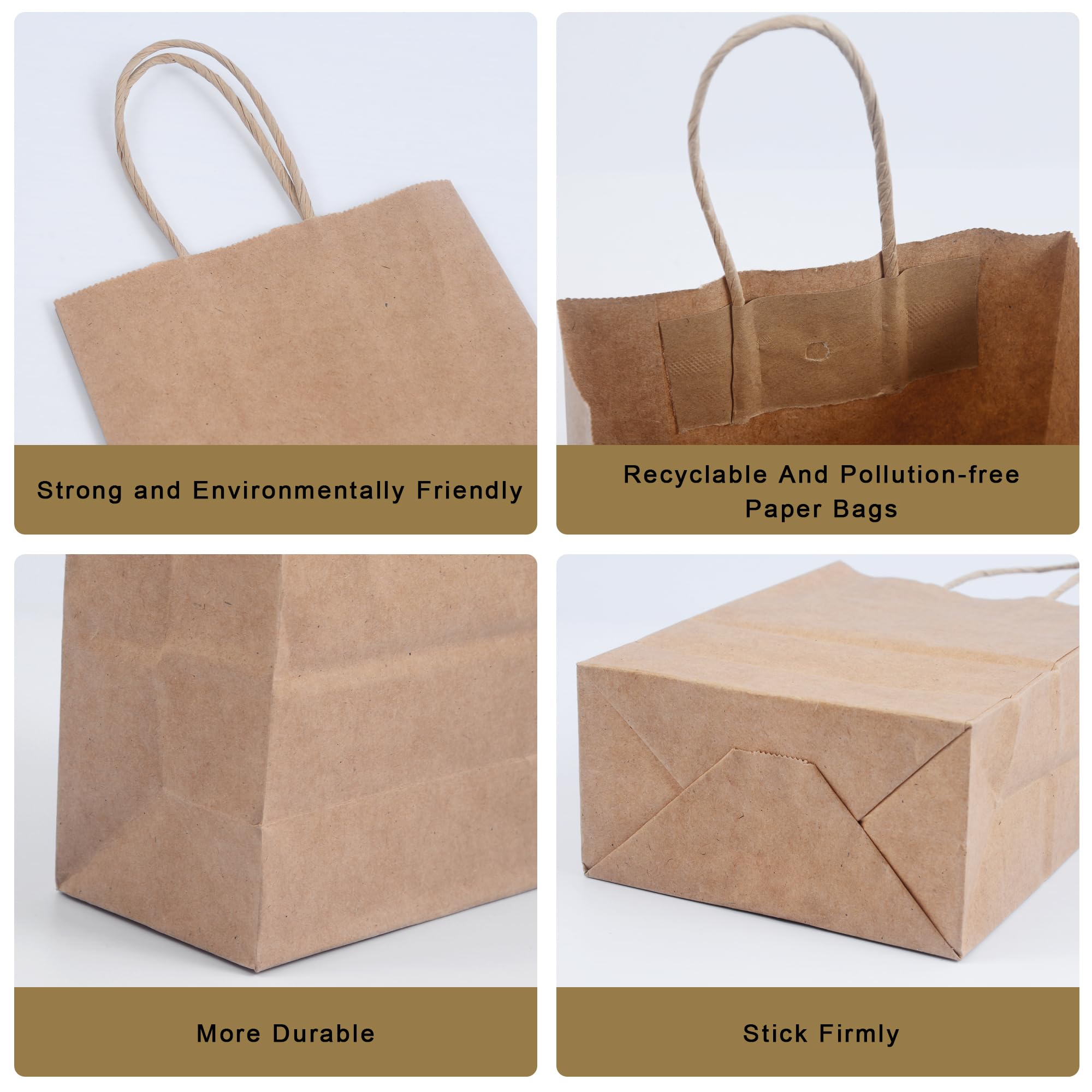 200Pack paper bags with handles，8.1x5.9x3.1 Inch，paper bags with handles bulk，gift bags bulk，brown gift bags，bolsas de papel para negocio，Paper Bags Bulk for Birthday Party Favors, Shopping, Retail