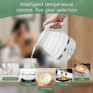 Xfbaozxy Travel Foldable Electric Kettle, Portable Travel Foldable Electric Kettle Food Grade Silicone Kettle Foldable 850W Fast Boiling Water Portable Travel Kettle Electric, 110V 700ml (White)