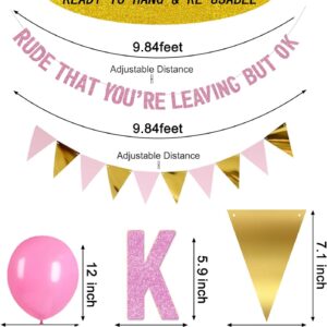 ADULLPONY Going Away Party Decorations Rude That You're Leaving But OK Banner Funny Farewell Decorations Party Set with Pink and Gold Glitter Perfect for Coworker Leaving Goodbye Party Decorations