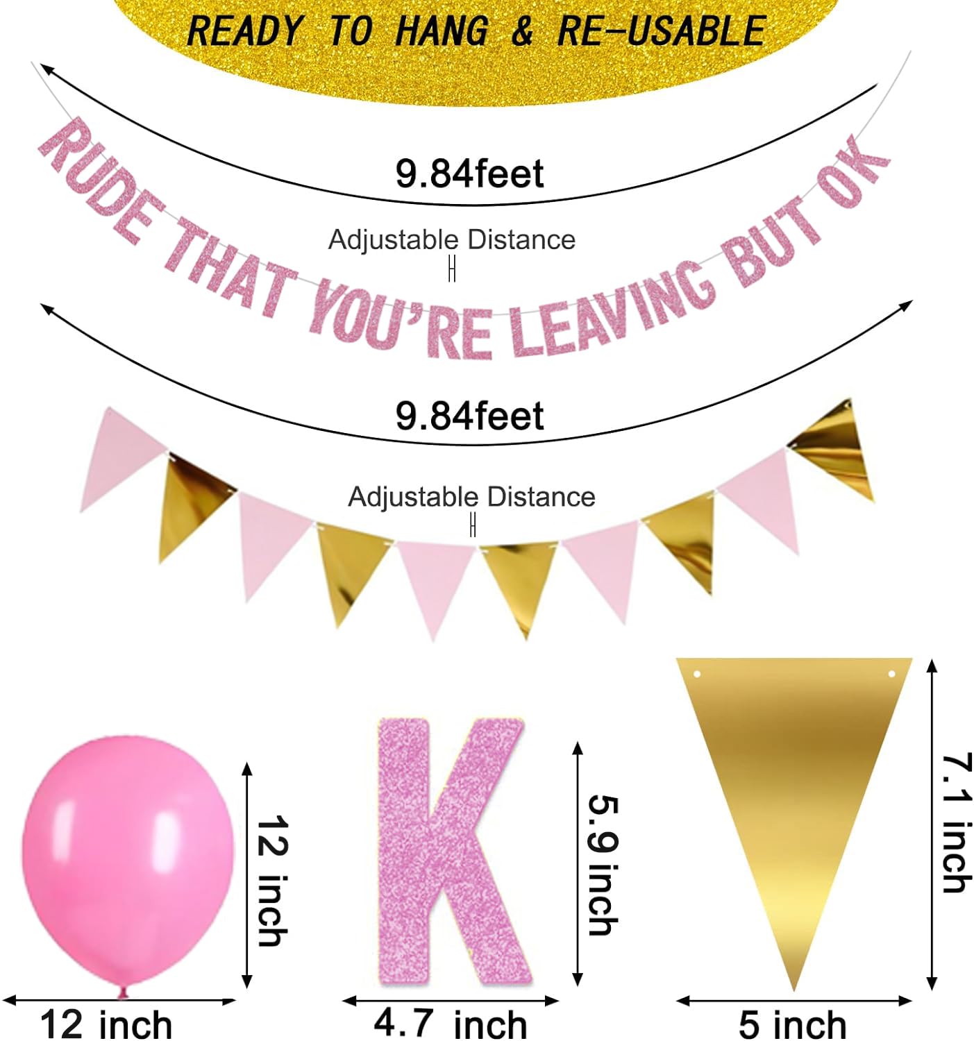 ADULLPONY Going Away Party Decorations Rude That You're Leaving But OK Banner Funny Farewell Decorations Party Set with Pink and Gold Glitter Perfect for Coworker Leaving Goodbye Party Decorations