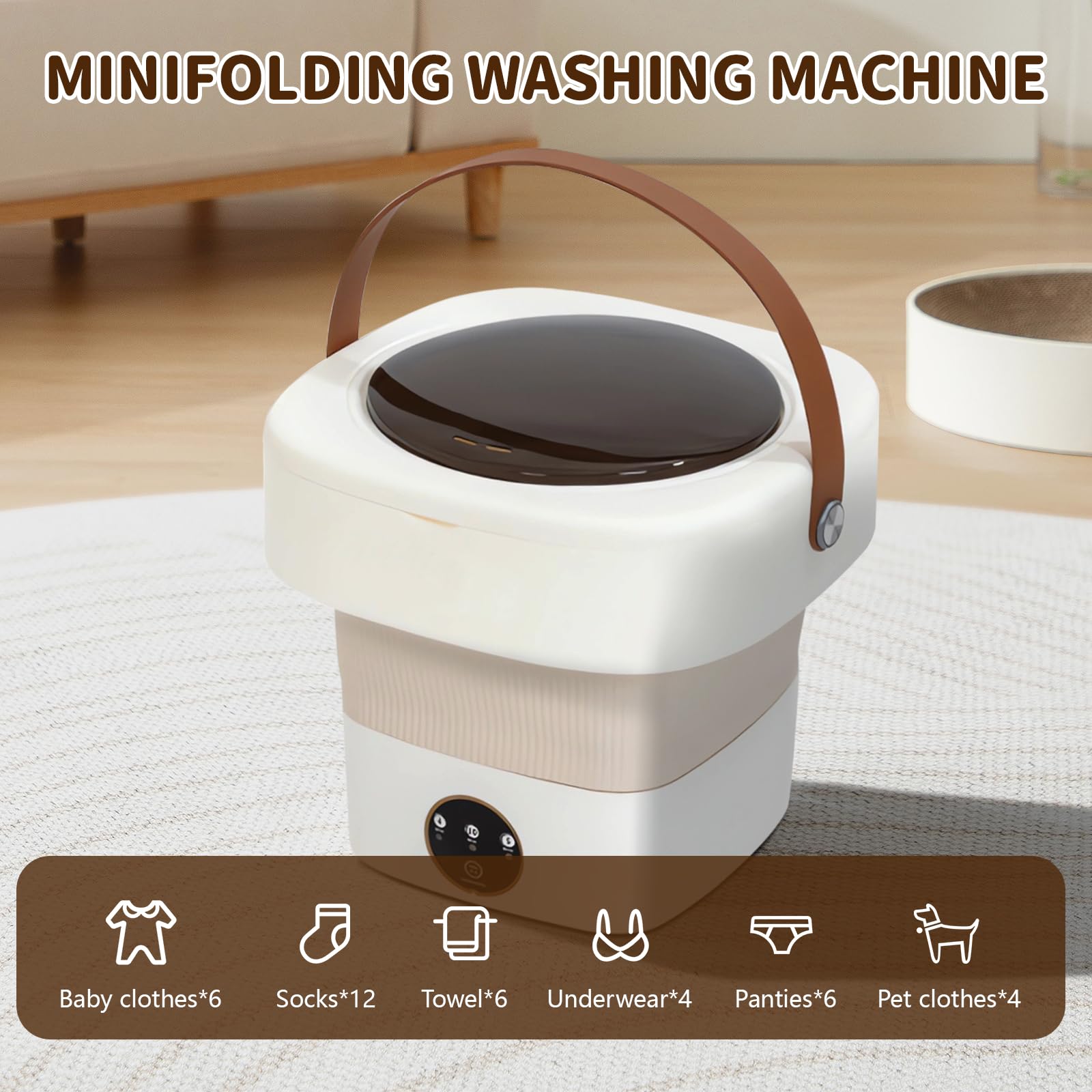 DollarDash Portable Washing Machine Mini 4.5L Portable Washer Small Washing Machine 60w Folding Lavadora Portatil Dryer Foldable Compact Clothes Laundry Apartment Underwear Travel Camping (White)