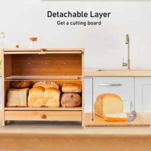 Beglero Bamboo Bread Box with Bread Slicer, Corner Bread Box for Kitchen Countertop, Bread Box for Homemade Bread with Window, Bamboo Bread Box for Kitchen Countertop, Pantry Counter Corner