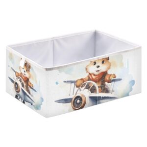 Foldable Storage Cube Cartoon Bear Flying A Plane Organizer Basket for Home Shelf