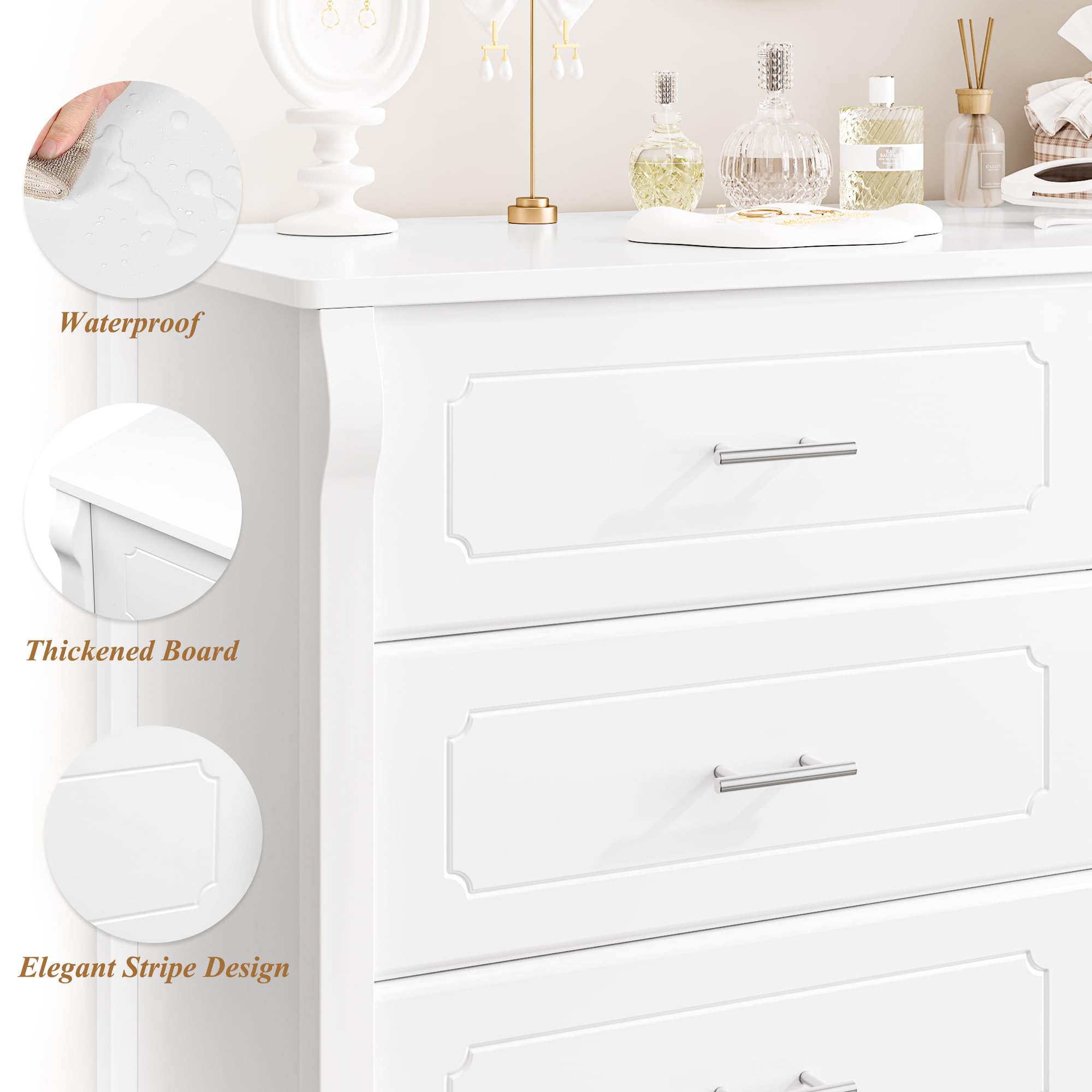 HITHOS 8 Drawer Dresser for Bedroom, White Dresser, 47" Wood Dresser & Chest of Drawers, Modern Double Storage Dresser Cabinet with Deep Drawers | Metal Handles for Living Room, Hallway, Entryway