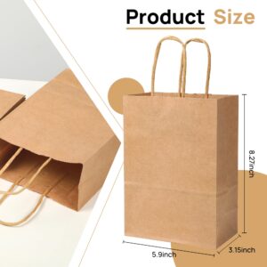 miikoul 200 Pieces 8.27"x5.9"x3.15" Brown Paper Bags with Handles, Gift Bags Bulk for Small Business, Shopping Bags, Wedding Party Favor Bags, Halloween Treat Bags for Birthday Party, Goody Craft