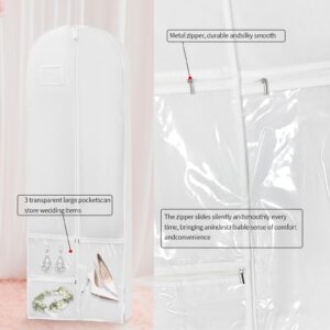 Wedding Dress Garment Bags for Hanging Clothes and Travel 70" Dress Bags for Gowns Long with Bride Tote Bag Suitable for Women Long Dress Down Fur,White