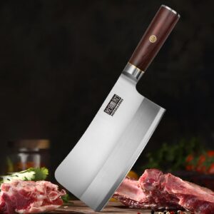 HOSHANHO Meat Cleaver Knife for Meat Cutting, Powder Steel and High Carbon Steel Butcher Cleaver Knife, Chinese Cleaver with Ergonomic Wooden Handle for Home Kitchen and Restaurant