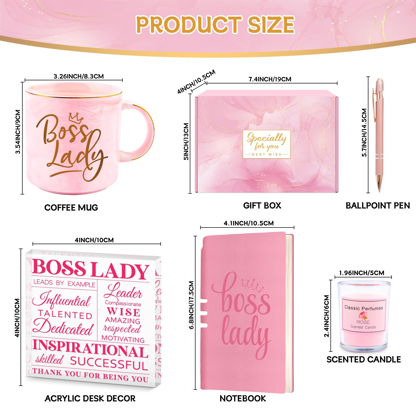 Boss Lady Gifts For Women, Thank You Gifts for Her, Boss Appreciation Gifts for Leader, Thanksgiving Christmas Gifts For Mom Birthday Present Boss Coffee Mug Acrylic Sign Notebook Ballpoint Pen Candle