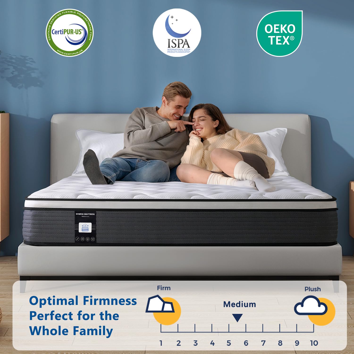 Queen Mattress, 12 Inch Bed in a Box, Cooling Memory Foam Pillow Top, Individually Pocket Coils for Motion Isolation, Medium Firm Support, Body Pressure & Back Pain Relief, CertiPUR-US Certified