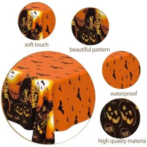 Cusfele 2 Pack Halloween Tablecloth with Banner Hanging Decorations, 54x72 Inch Rectangle Plastic Table Cover Halloween Indoor Outdoor Indoor Decor Party Supplies