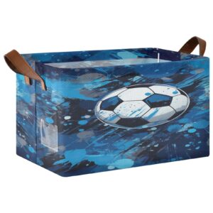 spriport cartoon soccer ball foldable storage cube for shelves fabric storage bin with metal frame & double handles large storage box for organizing books clothes blankets toys