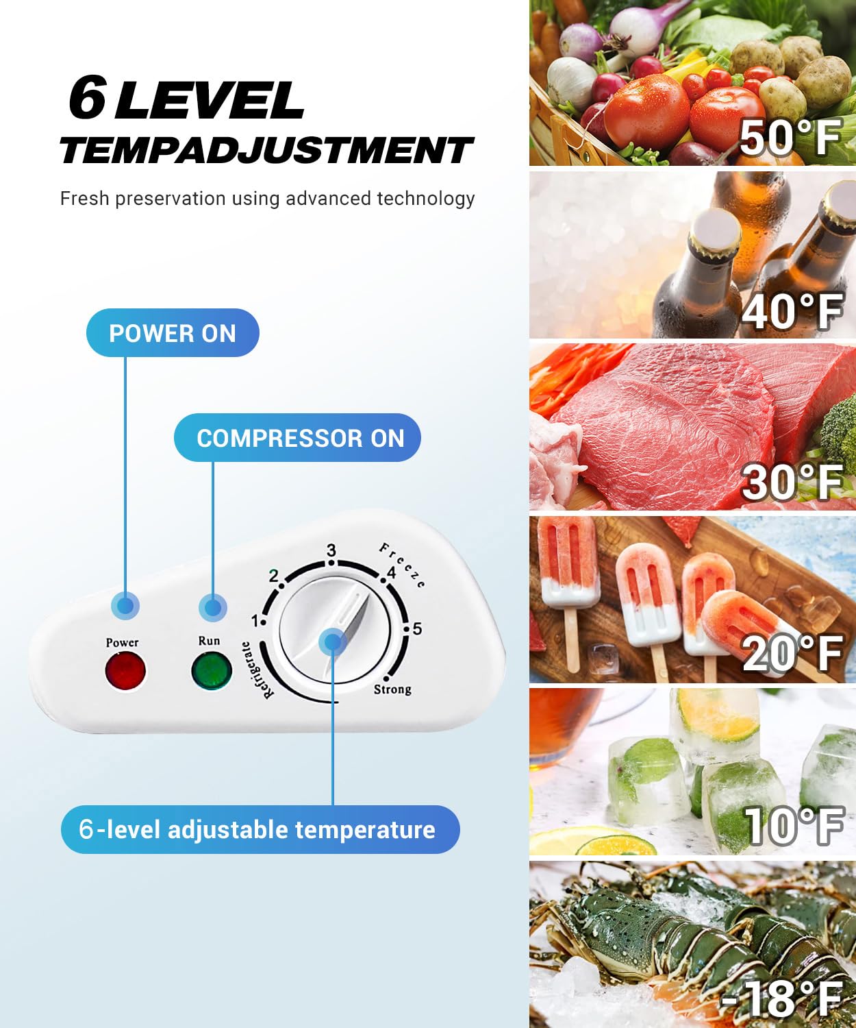 rosmena Chest Freezer, Deep Freezer 5 Cubic Feet with Removable Baskets & 6 Adjustable Temperature & Top Open Door, White Mini Deep Freezer Compact Freezer Suitable for Apartments(Down to -18°F)