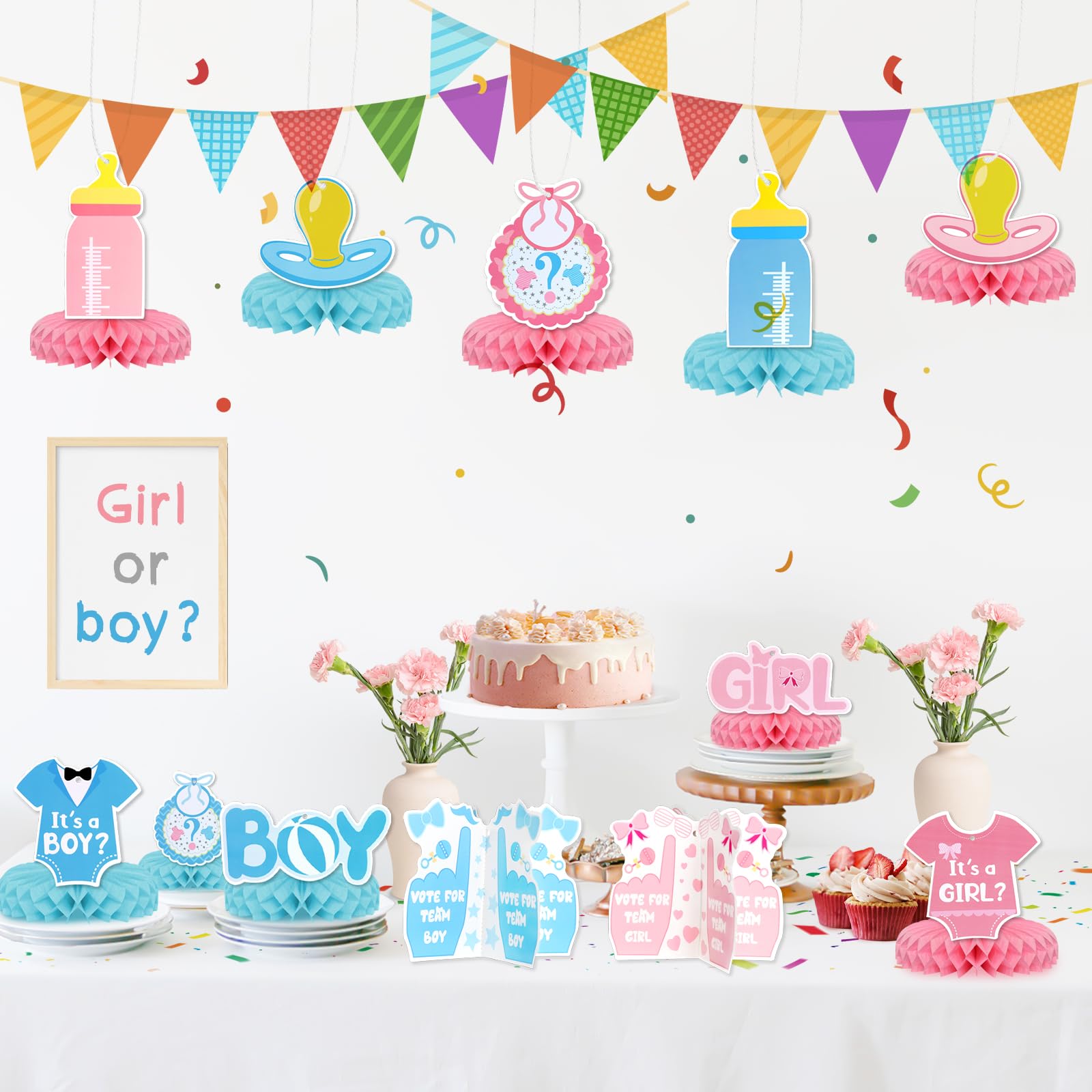 Baby Gender reveal Honeycomb Centerpieces, KSKSPE 12Pcs baby gender reveal Party Table Centerpieces baby gender reveal Decorations baby gender reveal Theme Party Table Decoration for baby Supplies