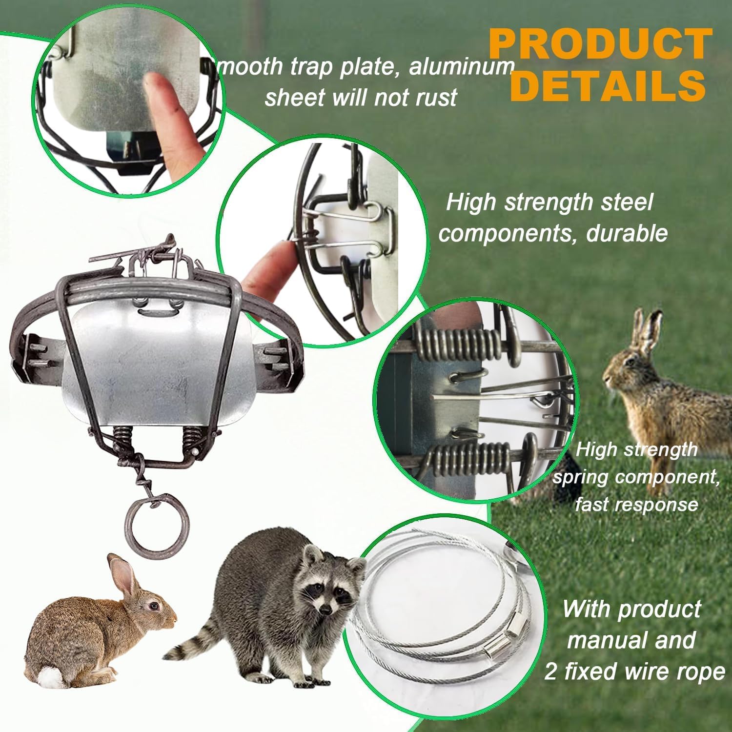 𝐀𝐧𝐢𝐦𝐚𝐥 𝐭𝐫𝐚𝐩 2 Packer Reusable Spring Traps Outdoor Traps are Responsive and efficientEasy to placeSuitable for a Variety of terrains Such as lawnsWoodsGardens (7in-2packer)