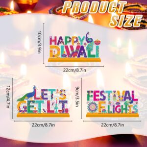 3Pcs Diwali Decorations Wooden Table Centerpieces, Happy Diwali Table Decorations for Indian Hindu Festival of Lights Party Diwali Decorations for Table