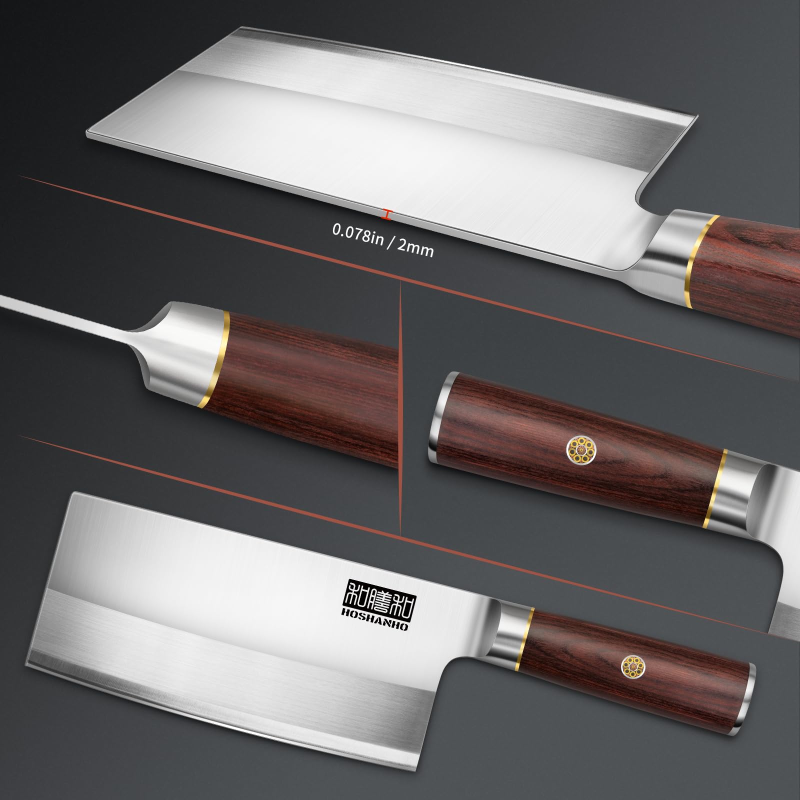 HOSHANHO Ultra Sharp Cleaver Knife, Powder Steel and High Carbon Steel Chinese Cleaver Knife, Butcher Knife with Wooden Handle, Meat Cleaver for Home and Restaurant