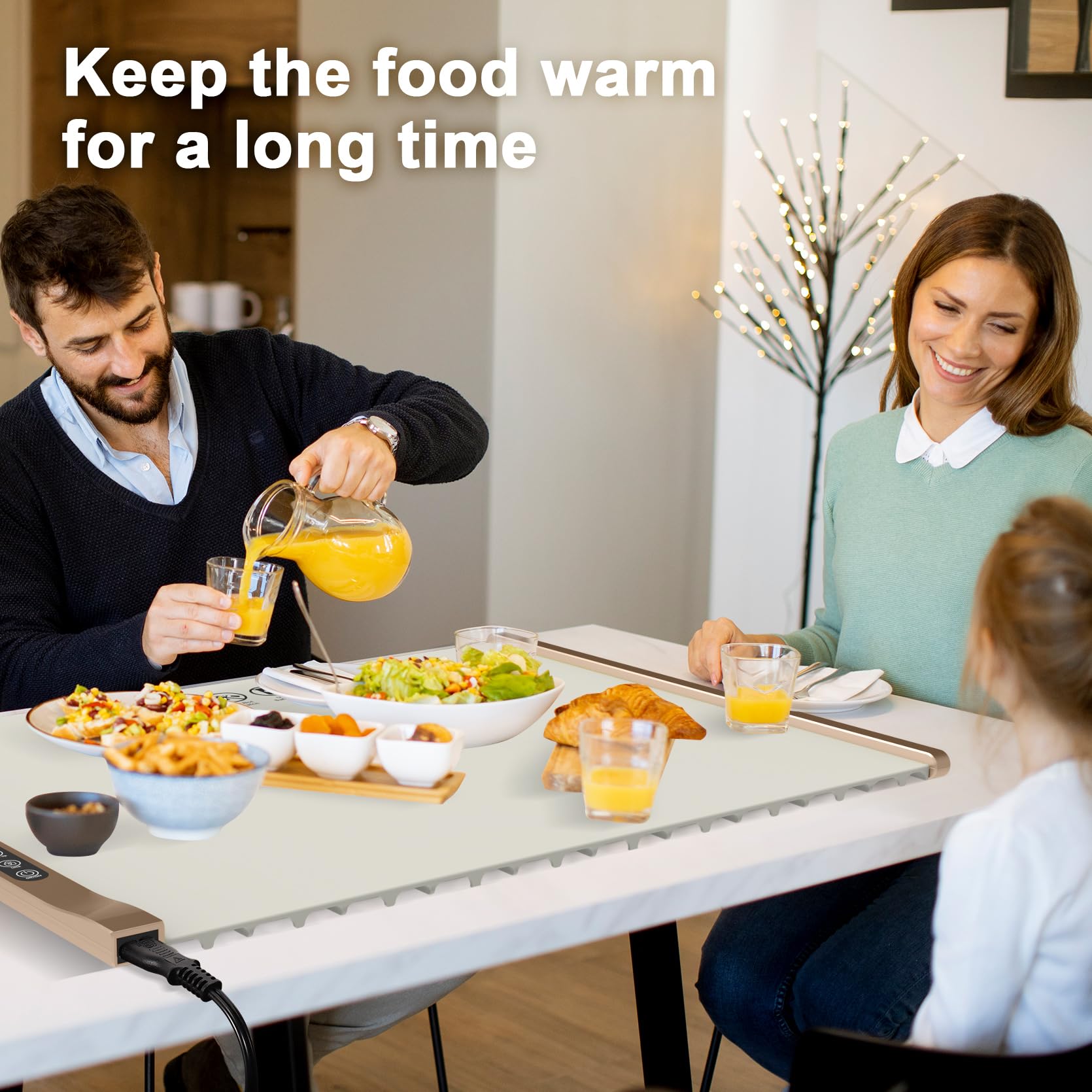 Nsyee Food Warming Mat, Electric Warming Tray with 3 Temperature Settings and Timer, Rollable Food Heating Mat, Premium Silicone Material, Multifunctional Food Warmer for Buffet, Party, Everyday Use