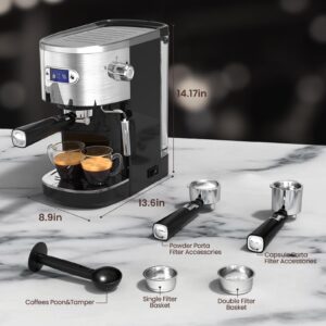 ZAFRO Espresso Machine 20 Bar, Professional Espresso Maker with Milk Frothing Steam Wand, Compact Coffee Machine with 45oz Removable Water Tank for Cappuccino, Latte, Gift, Black