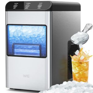 WIE Nugget Countertop Ice Maker, 37lbs/24H Soft Chewable Pebble Portable Ice Machine, One-Click Self-Cleaning Sonic Ice,for Home Kitchen Office, LED Night Light Ice Basket/Ice Scoop Stainless Steel