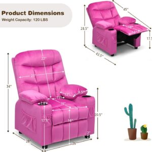 HOMGX Kids Velvet Recliner Chair, Pink