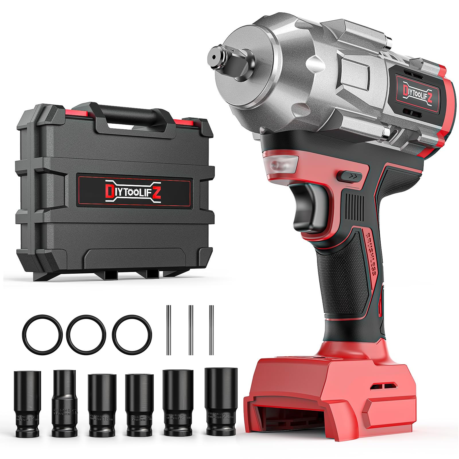 Cordless Impact Wrench 1/2 inch for Milwaukee M18 Battery, 900FT-LBS(1200N.m) Brushless Electric Impact Gun for Car Home, High Torque Power Impact Driver with 6Pcs Sockets & Storage Case (No Battery)