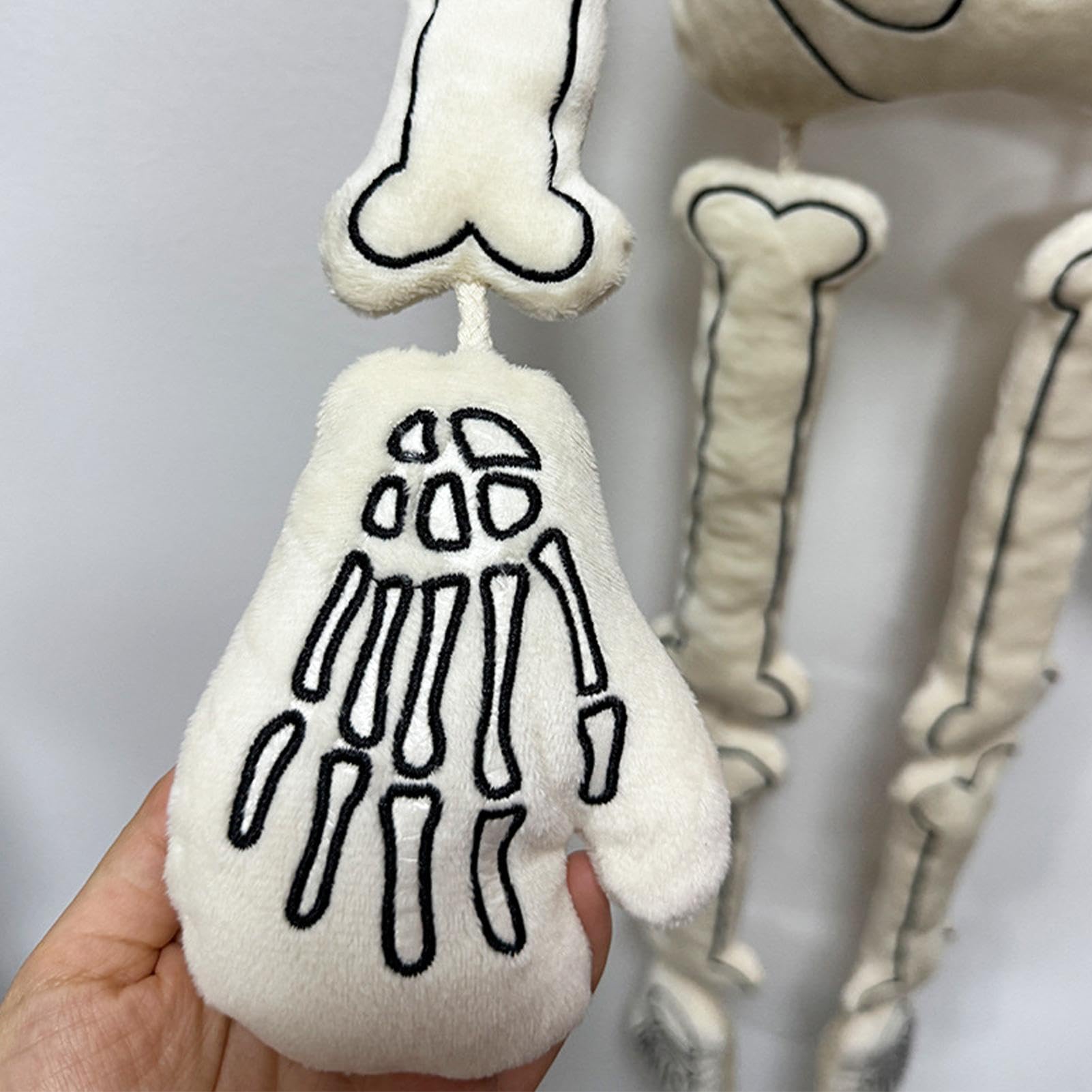 Halloween Plush Skeleton, 37-Inch Skeleton Doll, White Bone Skeleton, Halloween Plush Pillow, Skeleton Pillow Ornament, Halloween Shelf Decoration, Handmade Halloween Decor, Plush Skeleton Doll