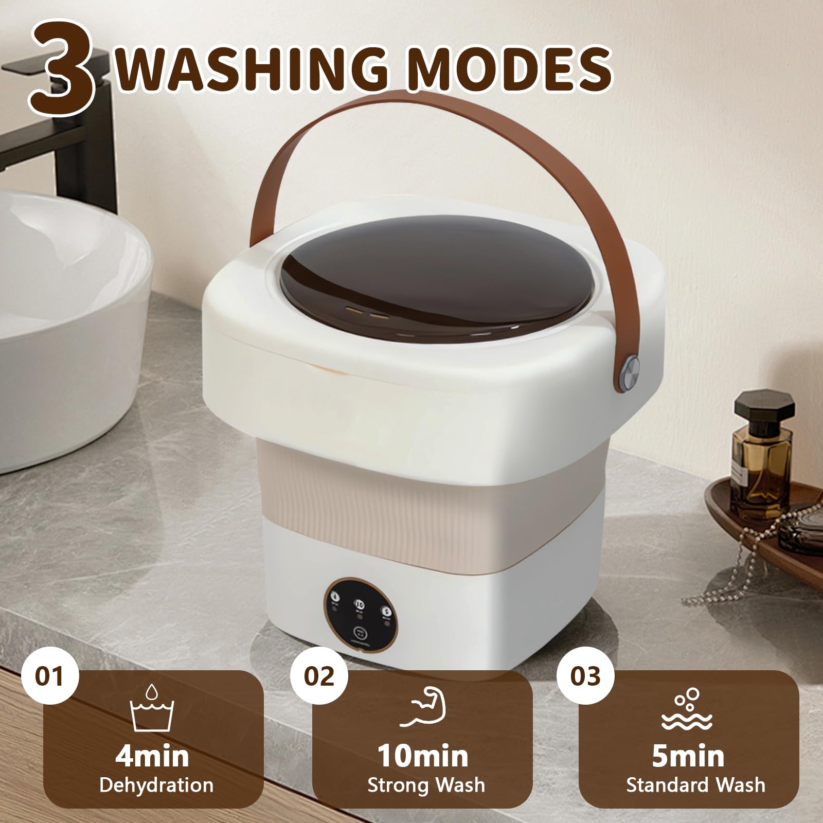 DollarDash Portable Washing Machine Mini 4.5L Portable Washer Small Washing Machine 60w Folding Lavadora Portatil Dryer Foldable Compact Clothes Laundry Apartment Underwear Travel Camping (White)