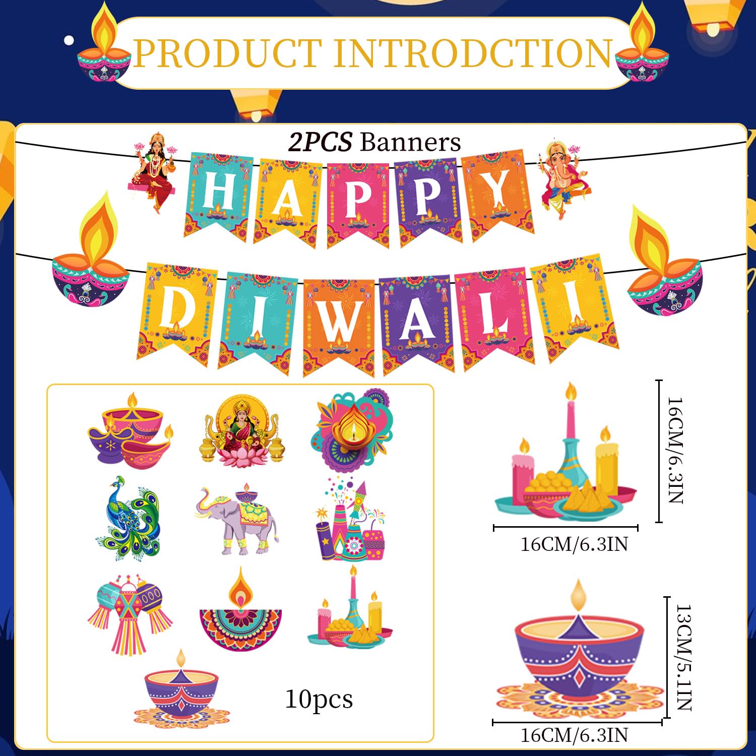 Rakuto Happy Diwali Party Decorations - 12PCS Happy Diwali Banner Hanging Swirls Deepavali Party Hanging Decor for Indian Deepavali Diwali Festival of Lights Rangoli Diya Theme Party Supplies