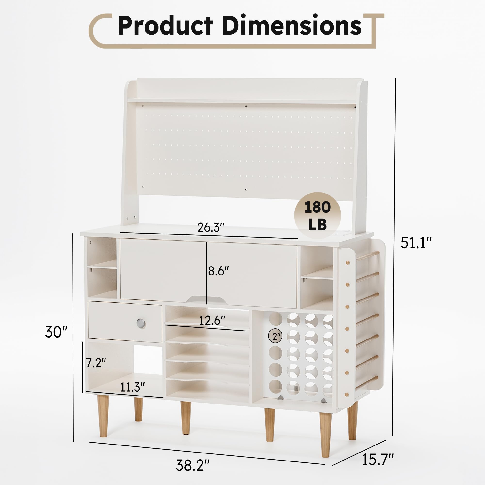 𝐂𝐫𝐚𝐟𝐢𝐭 Craft Table for Cricut Machines, Organizers and Storage Cabinet with USB Ports and Outlets, Crafting Desk Vinyl Roll Holder Tool Accessories Organization with Storage and Pegboard